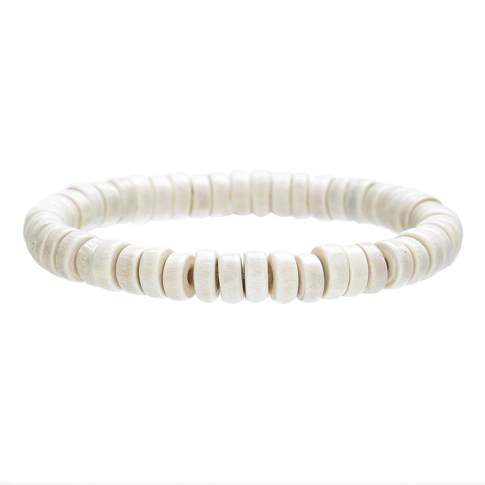 Minimalist Multicolor Round Wood Beaded Bracelet Handmade Geometric Stretch Bracelet