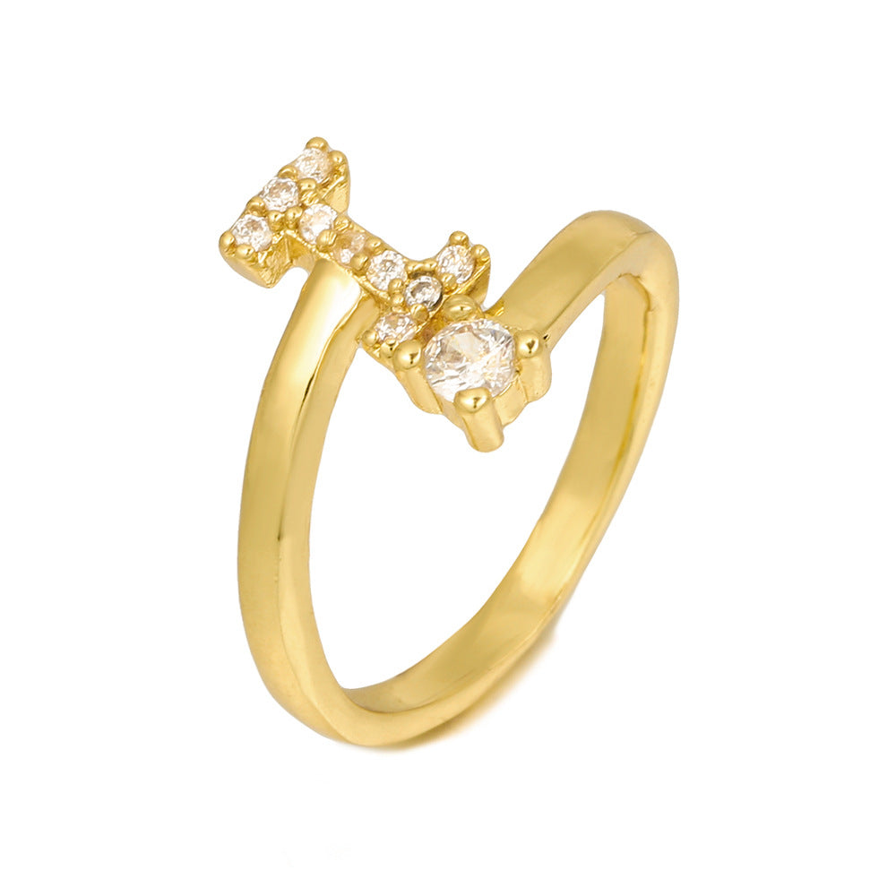 Adjustable Letter Ring Brass Plated with Cubic Zirconia for Women and Men