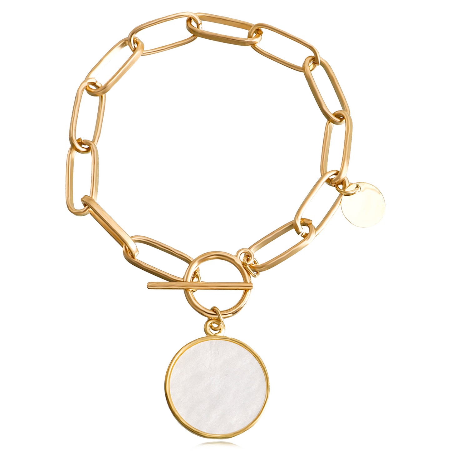 Minimalist Geometric Black and White Mother-of-Pearl Bracelet for Women with Alloy Chain and Plated Finish