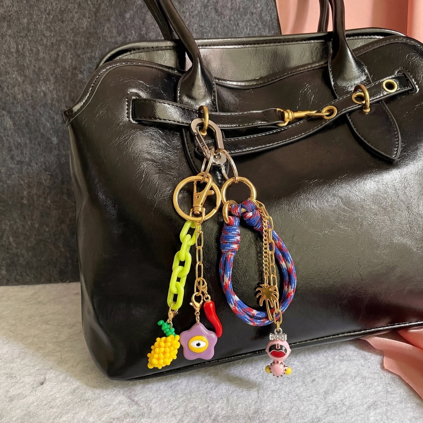 Sweet Colorful Acrylic Food Shape Bag Charm Keychain with Plated Finish