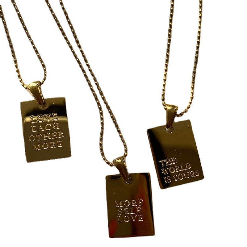 Collana con Pendente Quadrato Minimalista in Acciaio Inossidabile Placcato Oro 18K