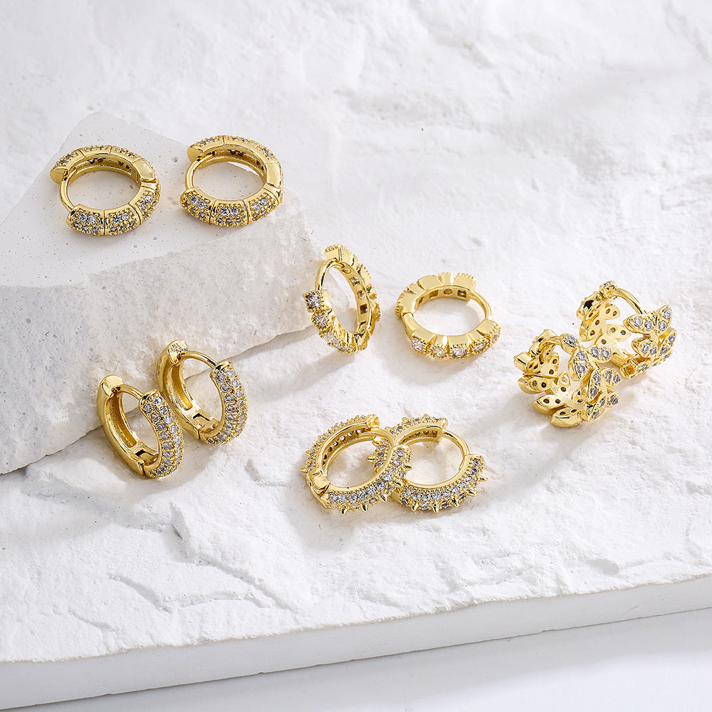 Minimalist Geometric Hoop Earrings for Women in Copper with 18K Gold Plating and Micro-Paved Zirconia