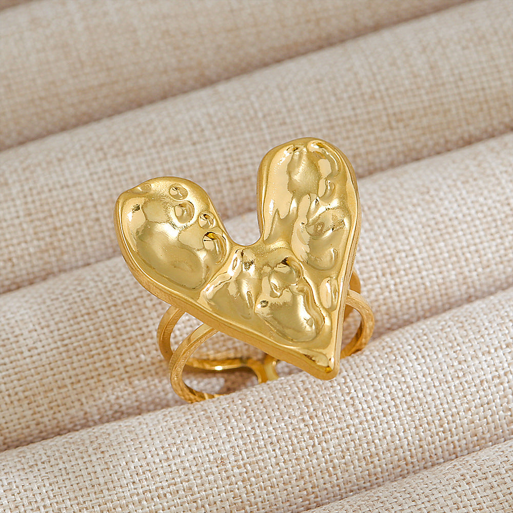 Anillo de acero de titanio con forma de U, estilo punk, chapado en oro de 18 quilates y detalles de microincrustaciones de piedra de lava ovalada