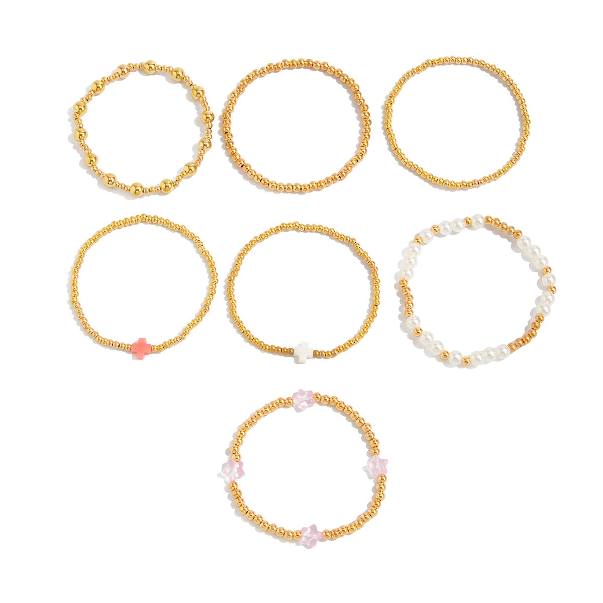 Bracciale da donna elastico in perline Bohemien con stella e croce, impreziosito da perle sintetiche e design irregolare