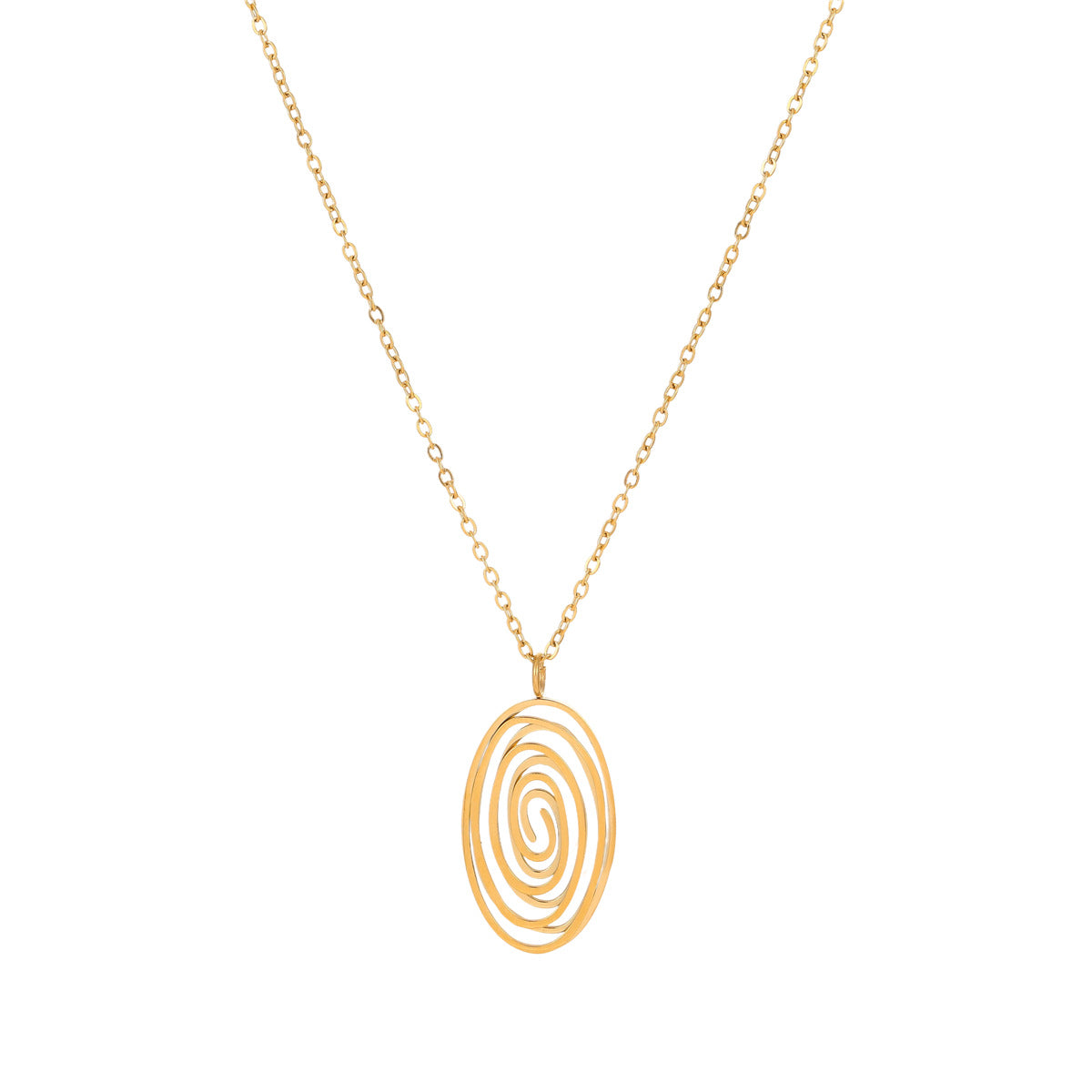 Conjunto de collar y pendientes de espiral geométrica hueca de moda en acero inoxidable con chapado en oro de 18 quilates para mujer