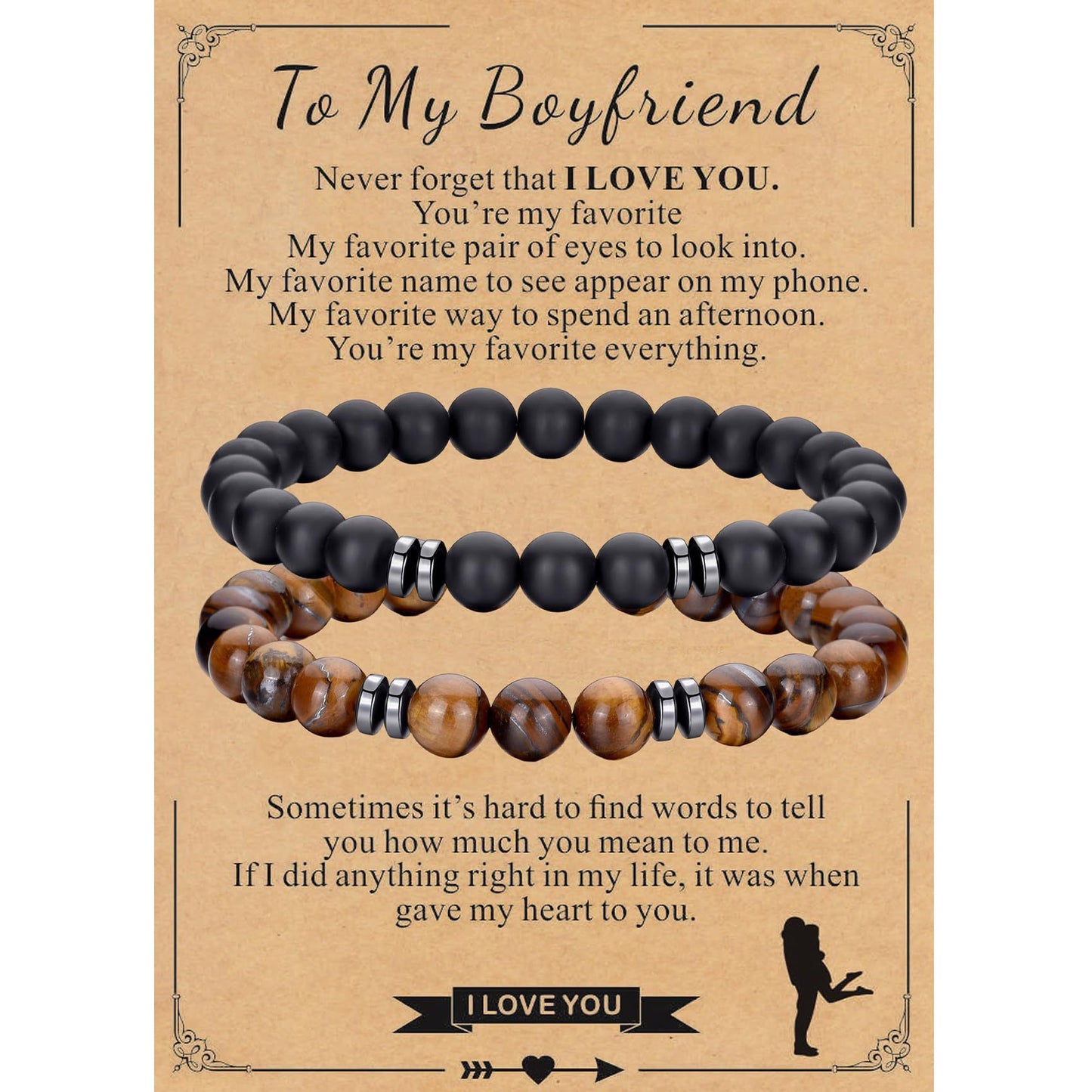 Minimalist Matte Black Tiger Eye Agate Geometric Round Beaded Bracelet for Men