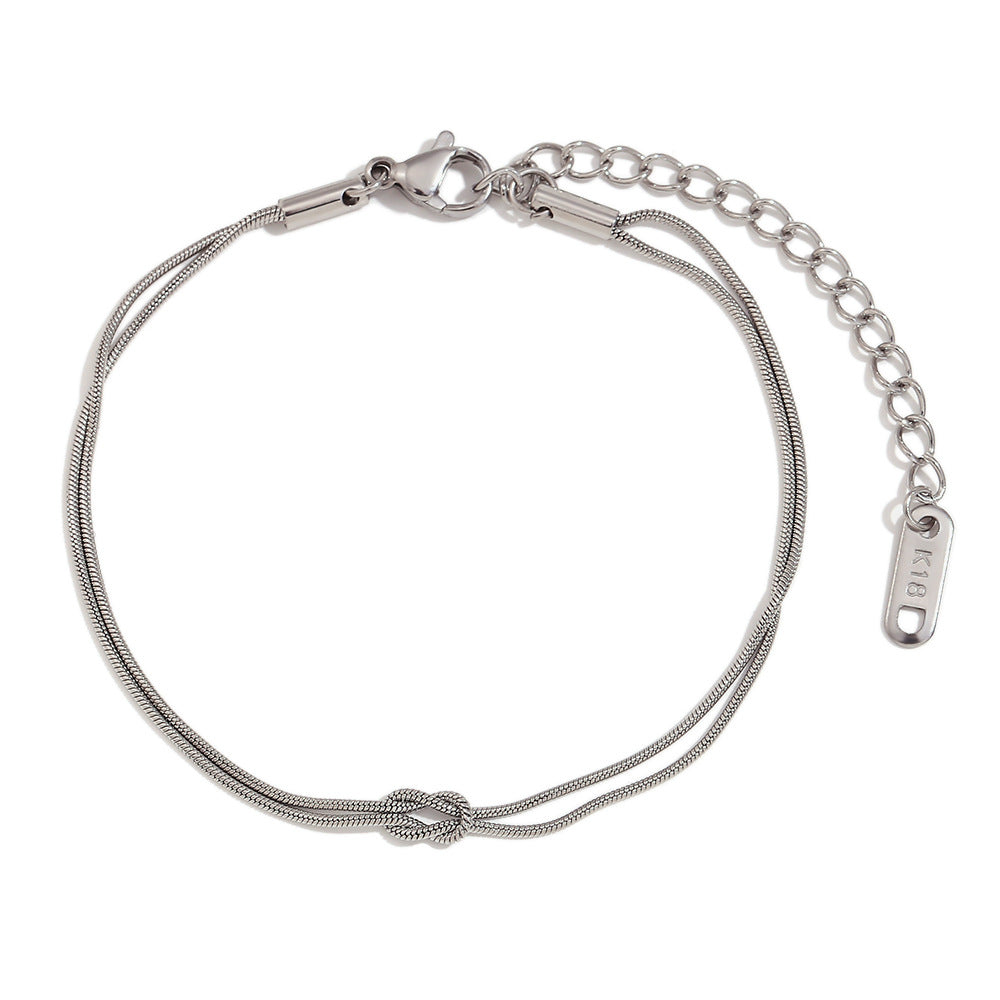 Minimalist Geometric Knotted Double-Layer Bracelet for Women Stainless Steel with 18K Gold Plating
