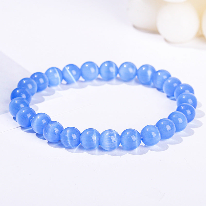 Elegant Round Cat's Eye Stone Beaded Bracelet for Women