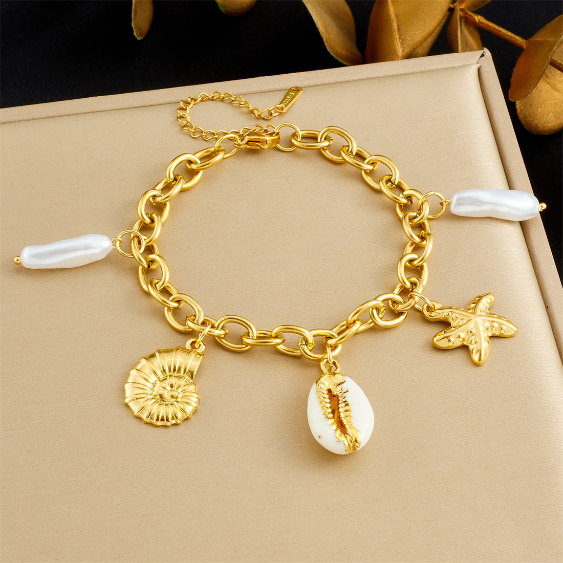 Fashion Gold Plated Stainless Steel Animal Crab Starfish Sea Creature Charm Bracelet for Women
