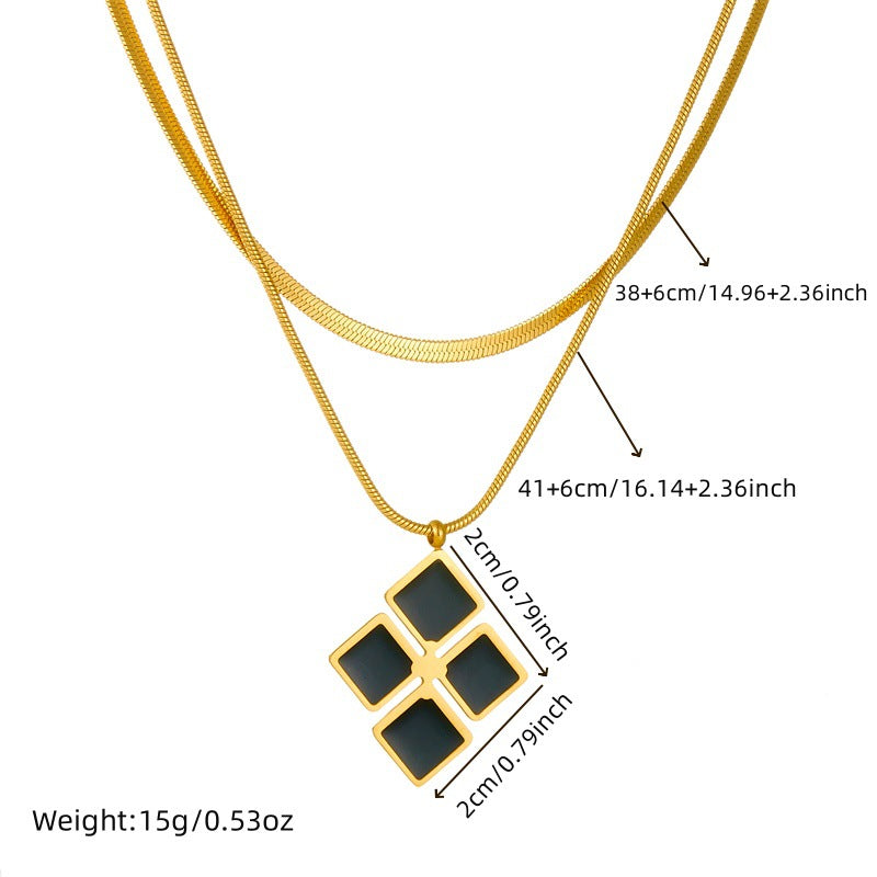 Set di collana, anello e orecchini a strati geometrici quadrati in acciaio inossidabile, lusso minimalista