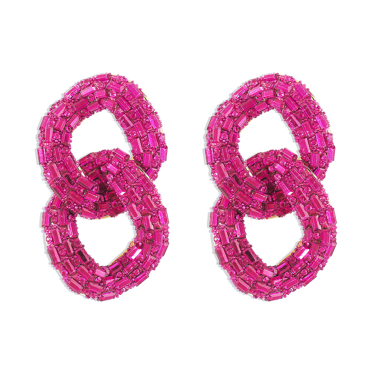 Pendientes de strass geométricos calados, dulces y atrevidos, con detalle de cadena para mujer
