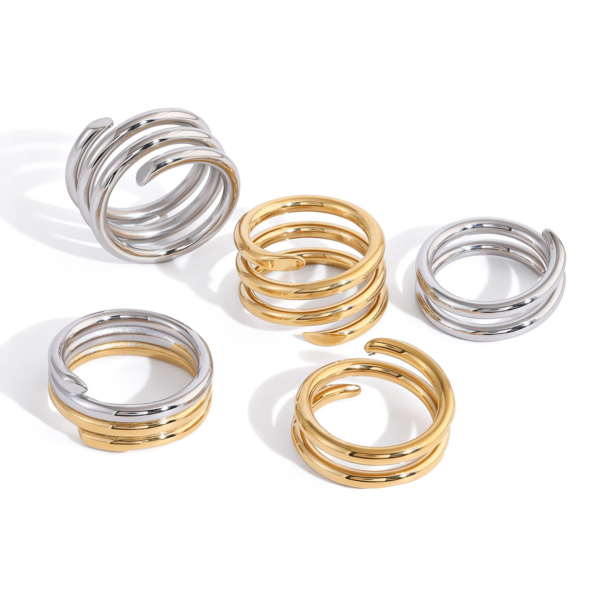 Anillo de Acero Inoxidable Geométrico Minimalista con Recubrimiento de Oro PVD al Vacío para Mujer