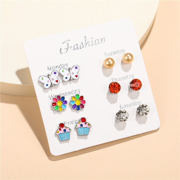 Cartoon Animal Stud Earrings Set for Kids Alloy Jewelry with Enamel Finish Rainbow Color Design