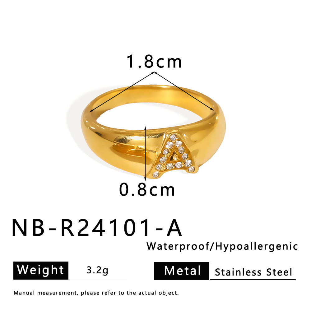 Anello minimalista geometrico da donna in acciaio inossidabile con placcatura in oro 18 carati e zirconi micro-pavé