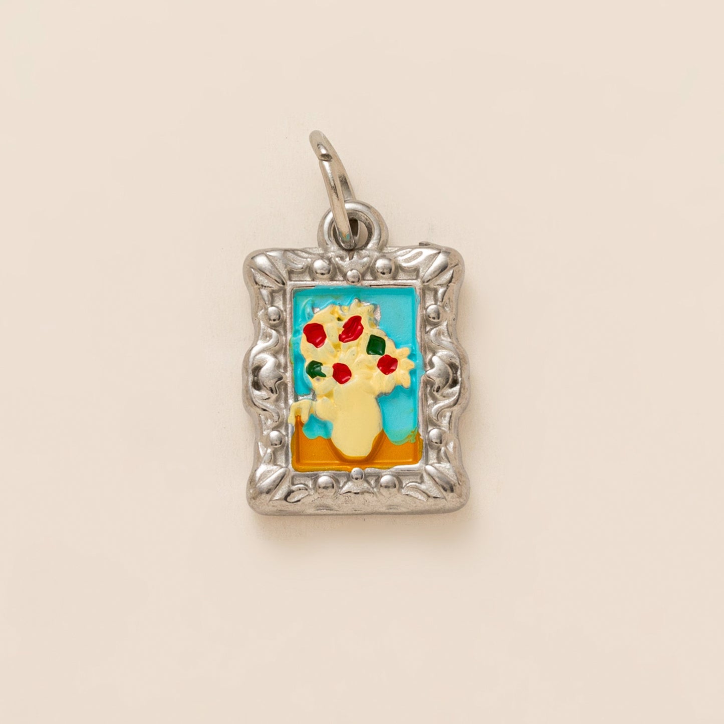Vintage 18K Gold Plated Stainless Steel Floral Geometric Charm Bar