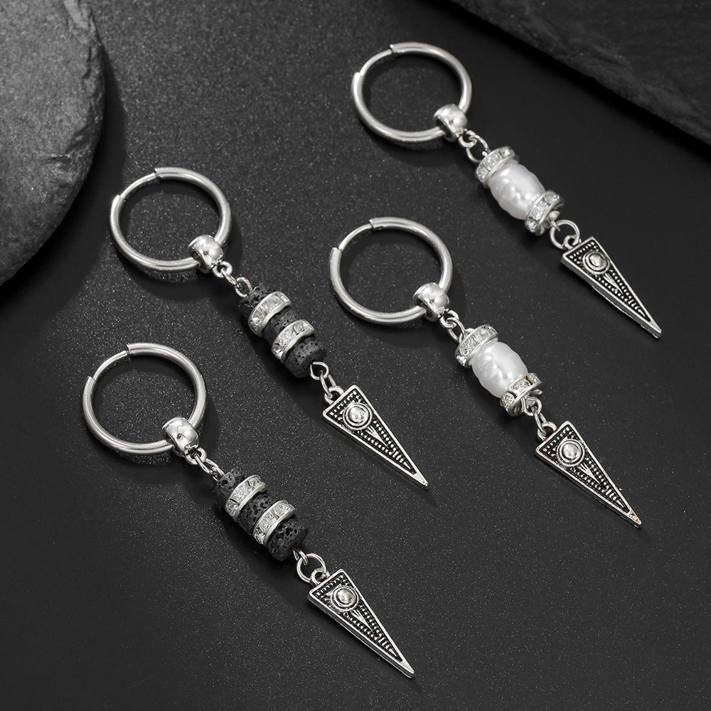 Hip-hop Punk Triangle Geometric Alloy Earrings with Imitation Pearl for Men