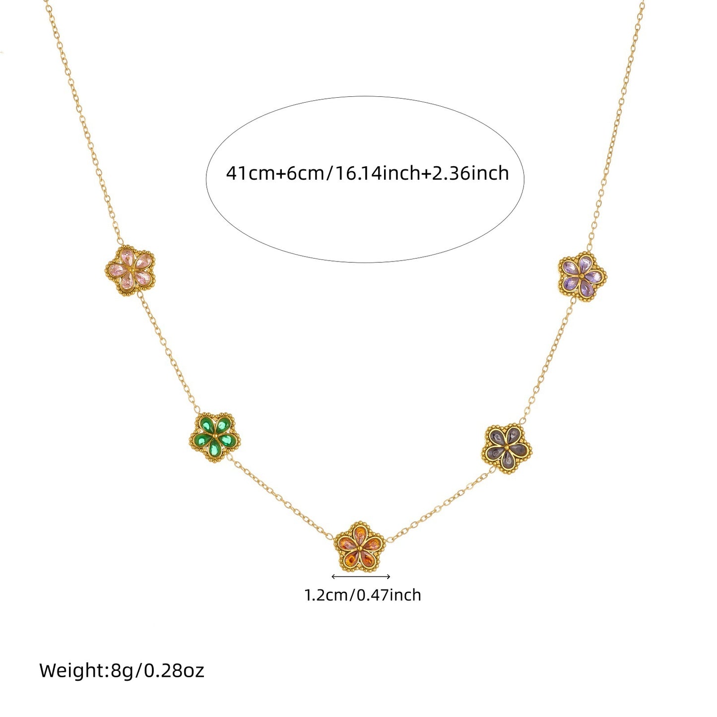 Vintage Elegant Gold Plated Stainless Steel Flower Rhinestone Pendant Necklace Set