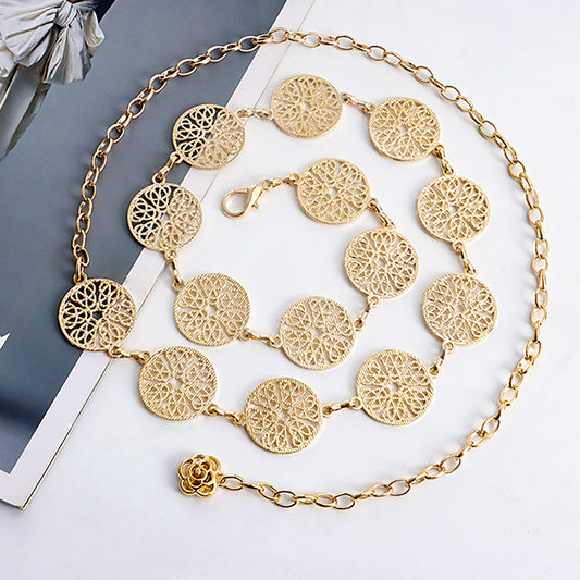 Punk Style Leaf-Shaped Metal Waist Chain for Women with Hook Closure Minimalist Decorative Thin Belt