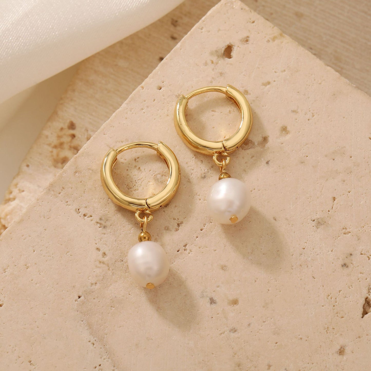 Minimalist Geometric Freshwater Pearl Stud Earrings in Brass with Gold Plating for Women Wedding Jewelry