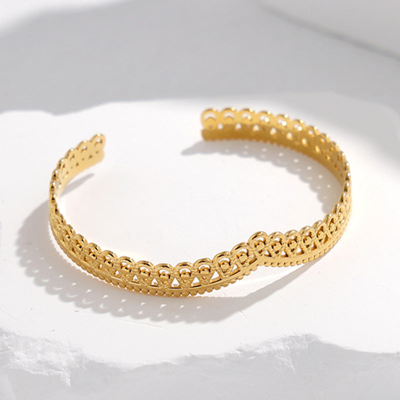 Adjustable Titanium Steel Bracelet for Women with Geometric Line Design Electroplated Finish Statement Cuff