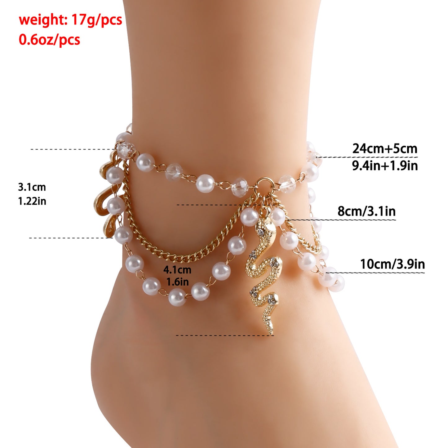 Minimalist Geometric Snake Pendant Alloy Anklet for Women with Multi-Layer Chain Design
