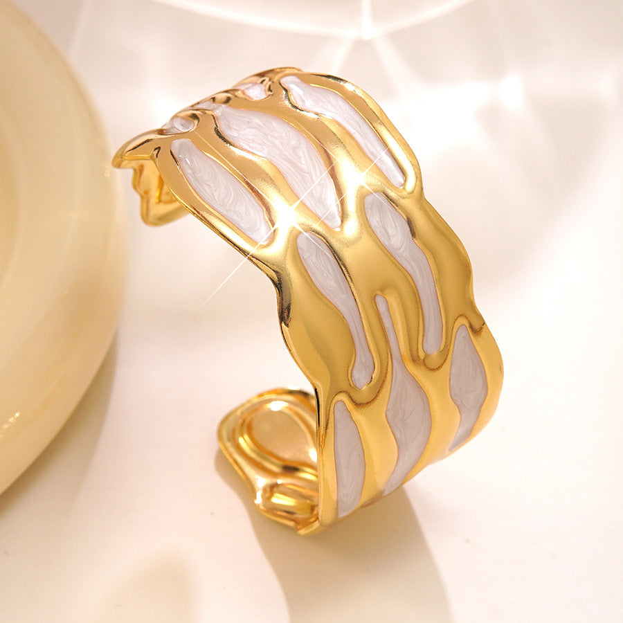 Bracciale Aperto in Acciaio Inossidabile con Gocce Geometriche Minimaliste a Olio