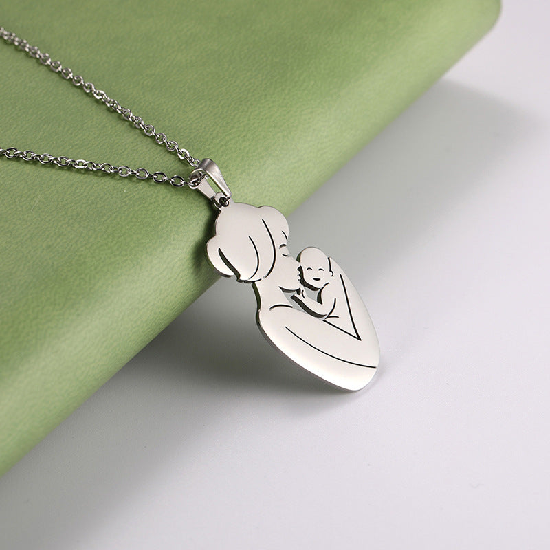Minimalist Geometric Stainless Steel Necklace with Titanium Steel Pendant for Mothers and Babies, Polished Finish Thanksgiving Gift