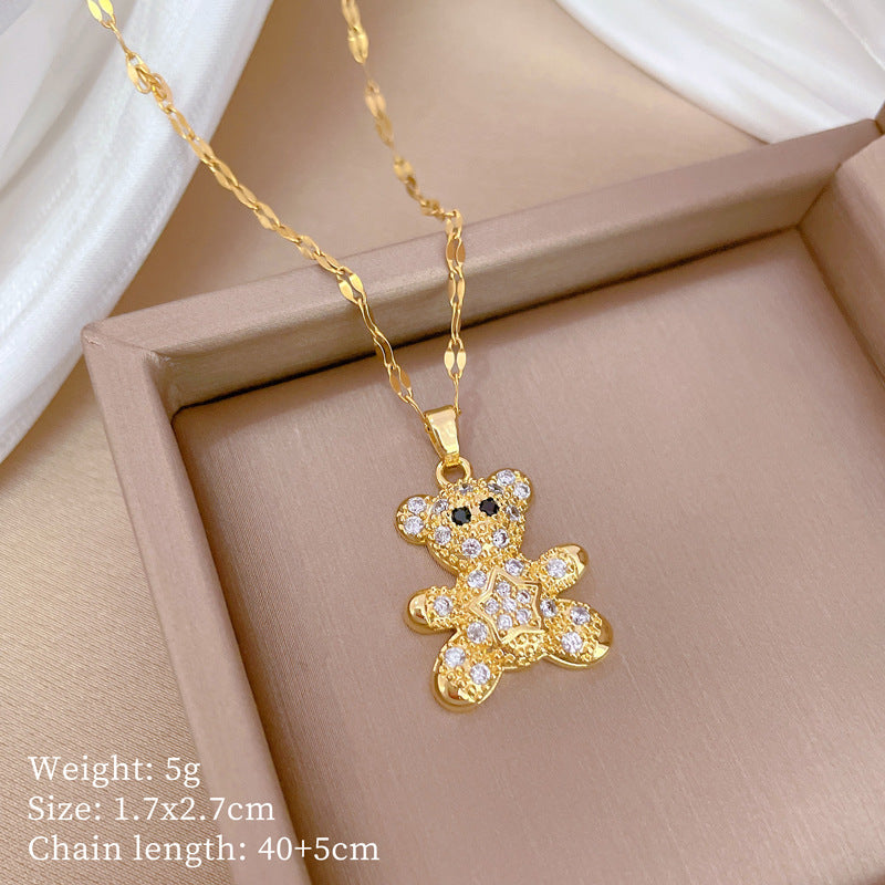 Collana con ciondolo a orsetto stellato minimalista per uomo e donna, catena a serpente in acciaio inossidabile con intarsio di strass e stile fresco e dolce