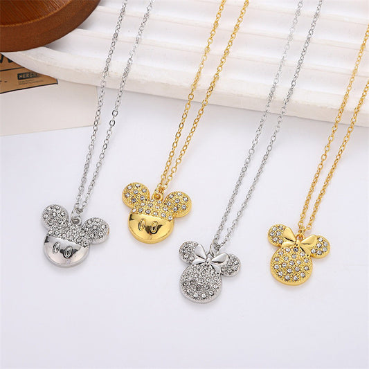 Minimalist Bowknot Alloy Necklace for Girls with Enamel Finish, Adjustable Round Bead Chain for Children Aged 3 to 10+ Years