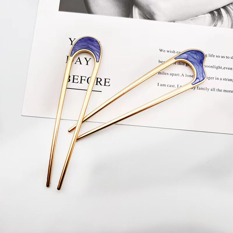 Minimalist Geometric Alloy Plated Hair Fork U-Shaped Hair Pin