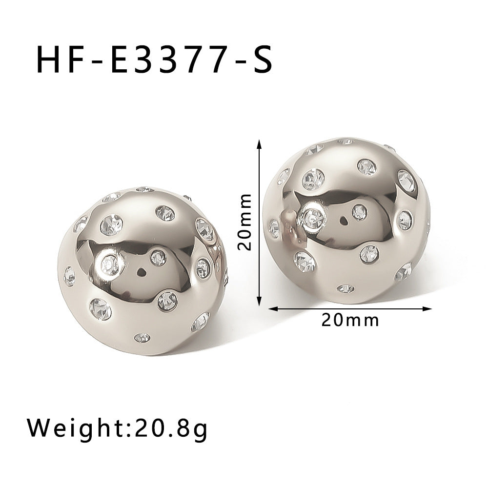 Orecchini minimalisti geometrici a sfera in acciaio al titanio da donna con intarsio in strass e placcatura in oro 18 carati