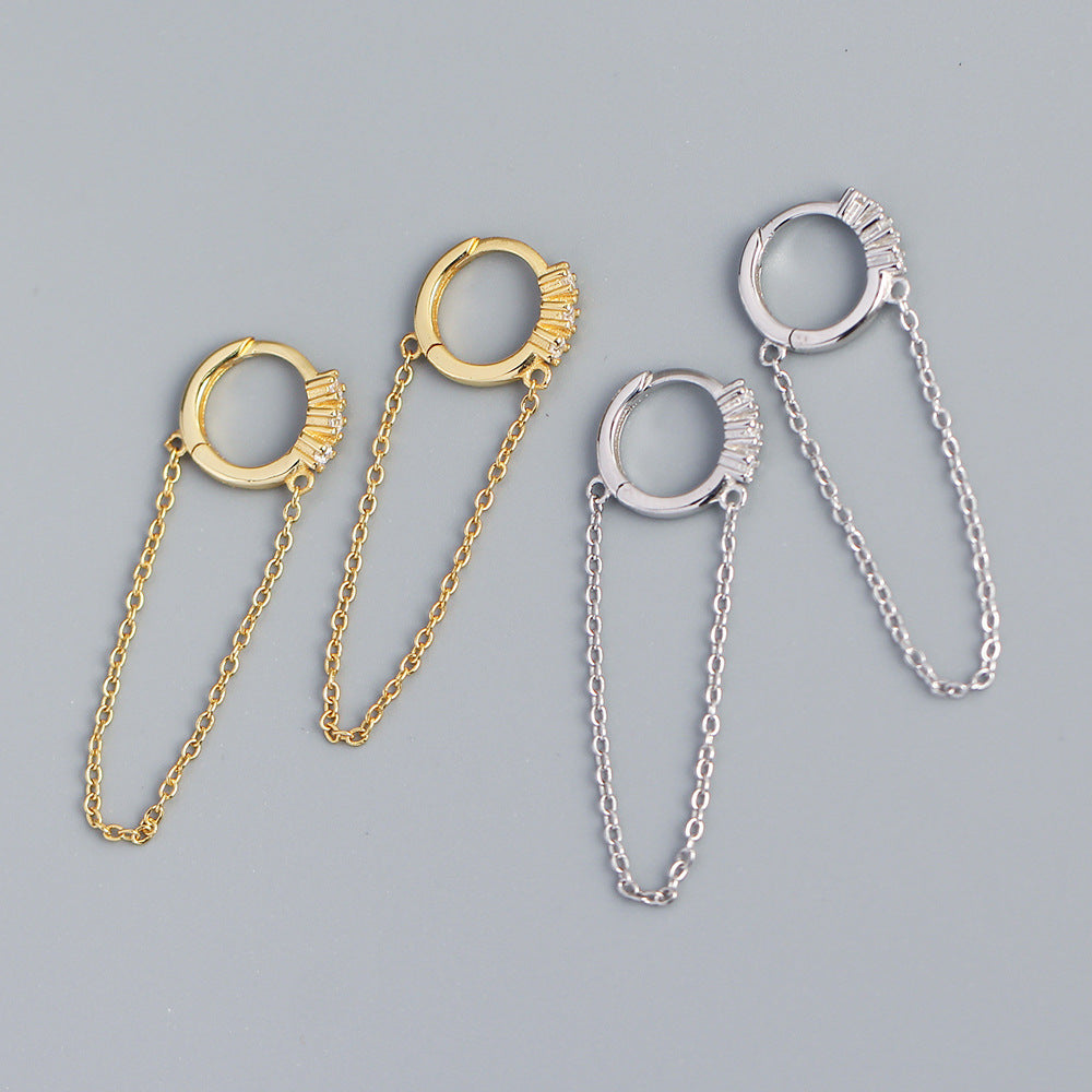 Orecchini pendenti da donna lunghi, a catena, in argento sterling 925, con zirconi cubici geometrici