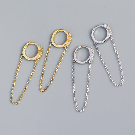 Orecchini pendenti da donna lunghi, a catena, in argento sterling 925, con zirconi cubici geometrici