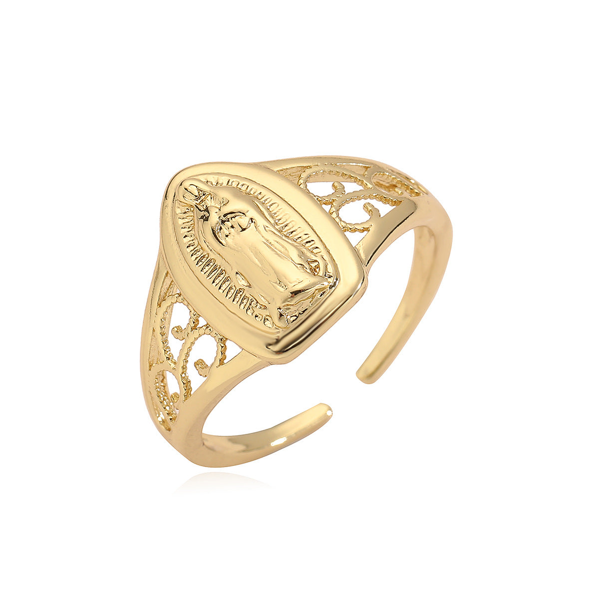 Anillo de Corazón Abierto Geométrico Minimalista para Mujer en Latón con Baño de Oro e Incrustación de Zirconia