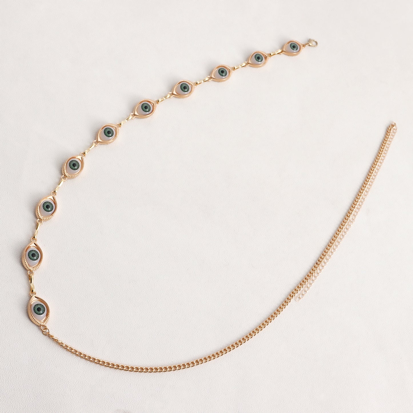 Punk Style Single-Layer Green Eye Waist Chain for Women Made of Metal Casual Vacation Body Jewelry
