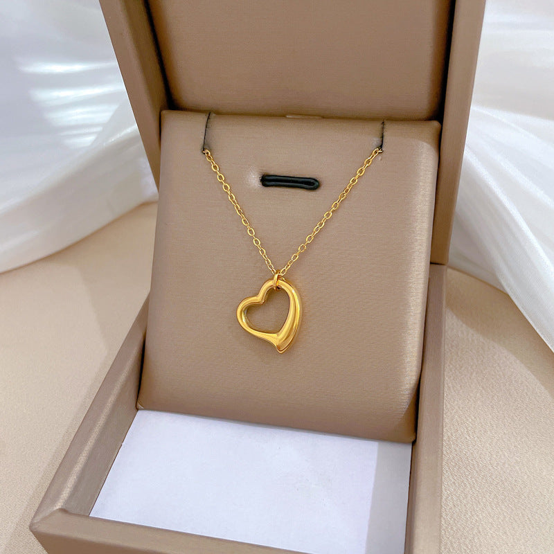 Minimalist Titanium Steel Heart Chain Necklace for Women Floral Pattern
