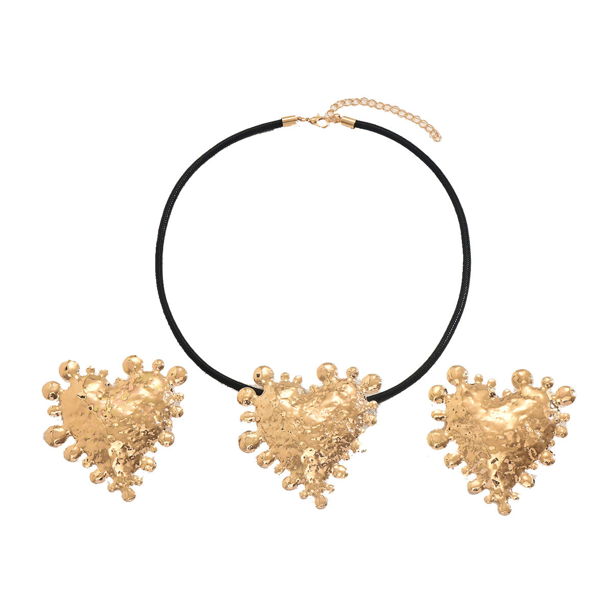 Set Collana da Donna con Ciondolo a Cuore Geometrico in Lega con Intarsio di Strass, Finitura Placcata, per Tutti i Giorni
