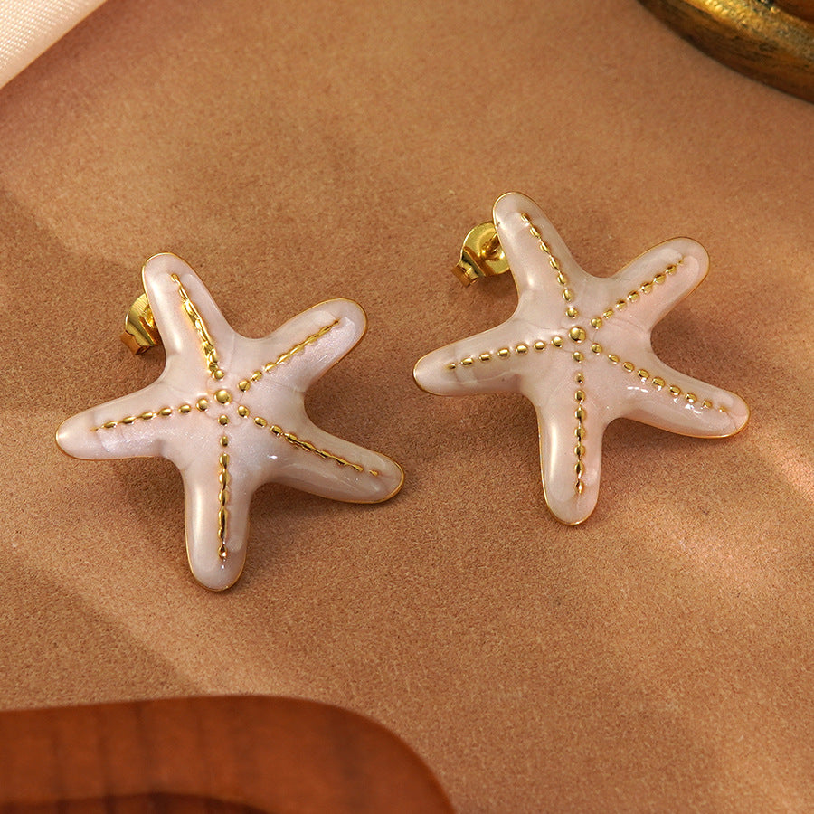 Luxury Colorful Drip Oil Starfish Stainless Steel Earrings for Women