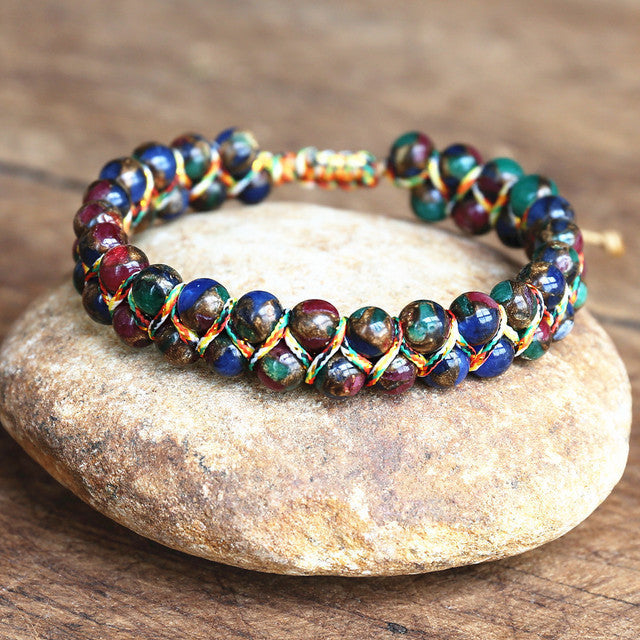 Personalized Handmade 6mm Round Tiger's Eye Beaded Bracelet with Musical Note Charm Adjustable Unisex Jewelry