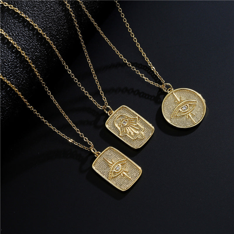 18K Gold Plated Brass Square Geometric Pendant Necklace with Micro-Inlay on Cable Chain