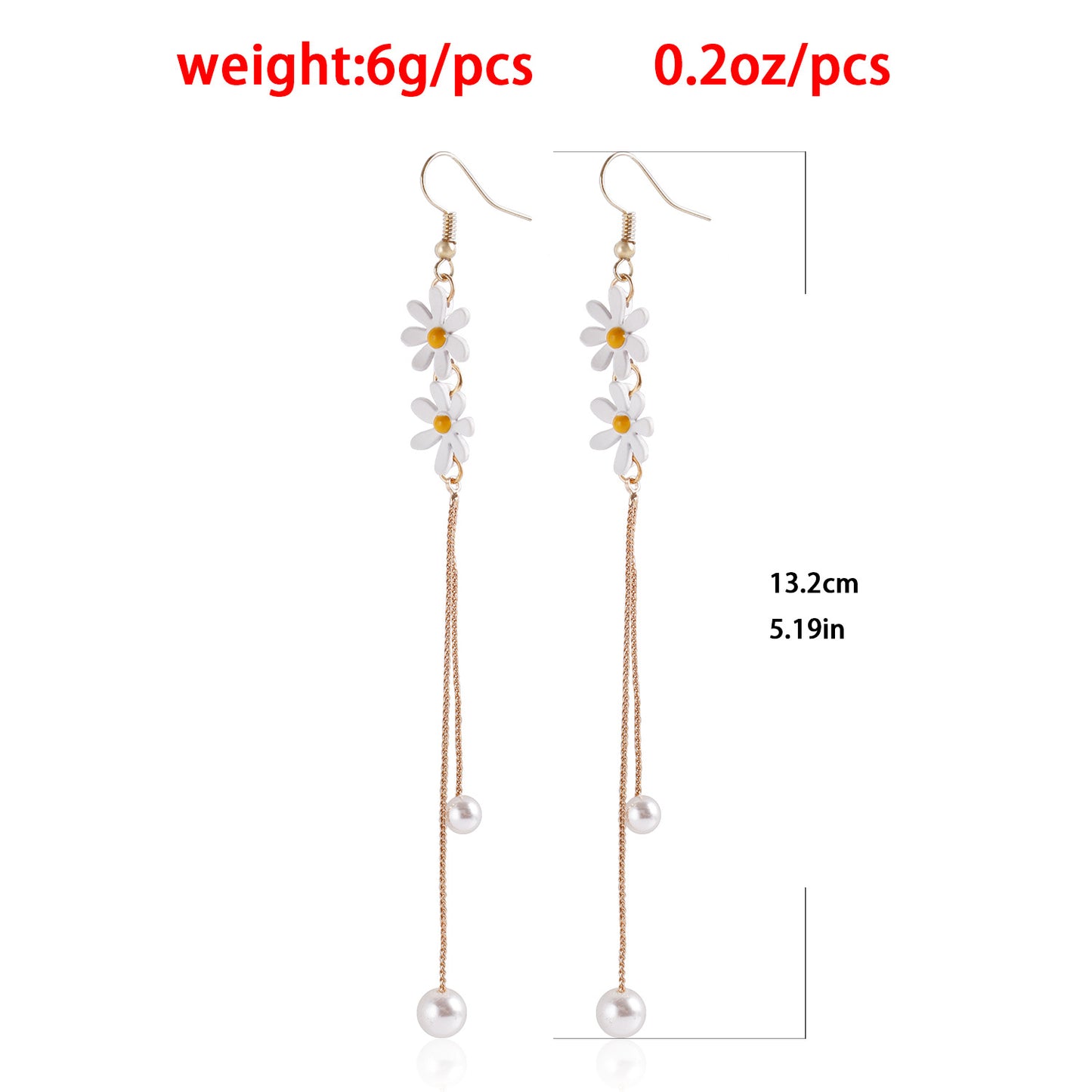 Minimalist Long Bar-Style Alloy Earrings with Pearl-Like Finish, Vintage-Inspired Daisy Flower and Moon Motif, Tassel Accents, for Women