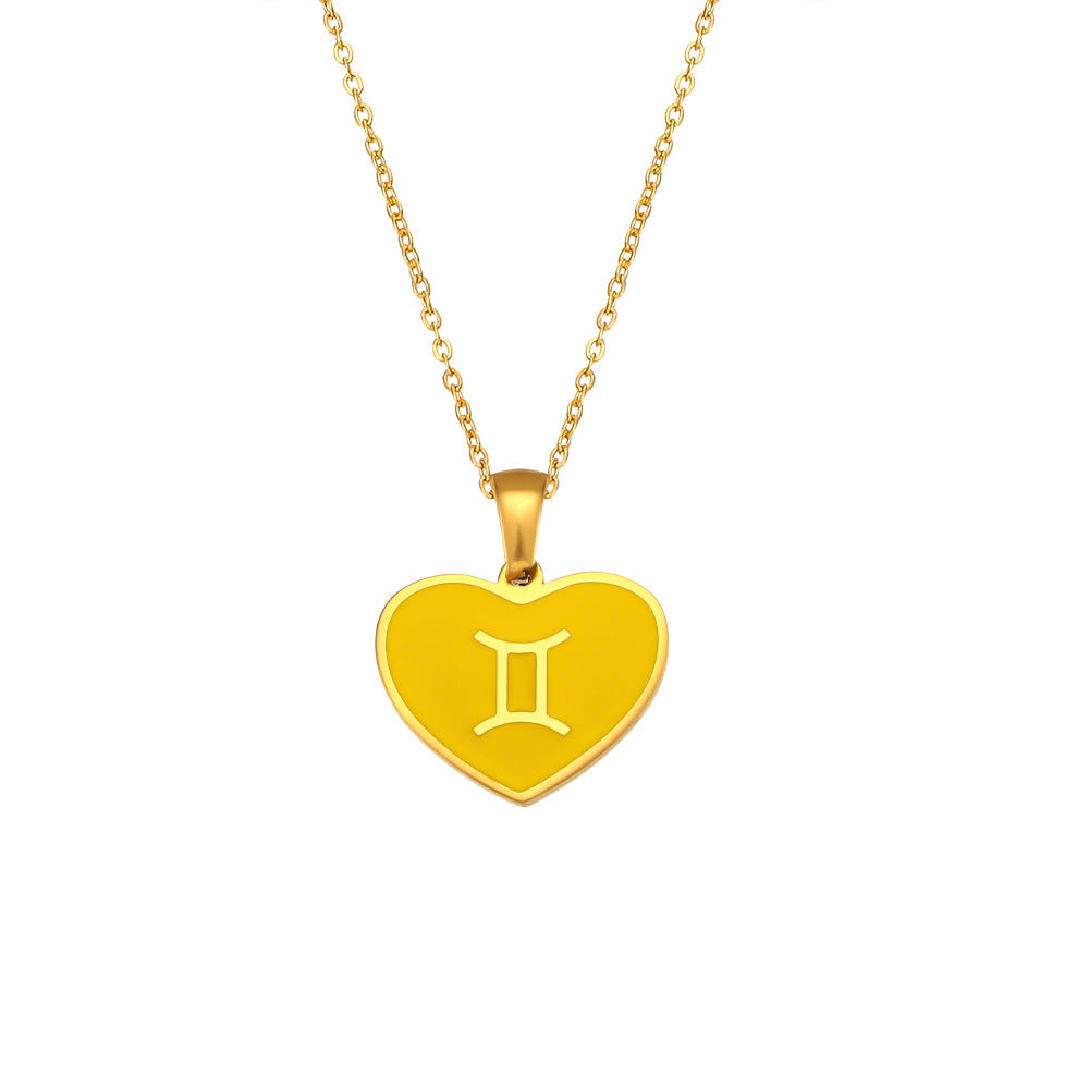 Collana Pendente Segno Zodiacale Minimalista da Donna in Acciaio Inossidabile con Finitura Smaltata