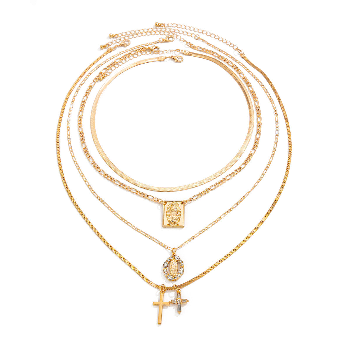 Minimalist Cool Vintage Cross Pendant with Tassels on Snake Chain Choker for Women in Metal with Plating Finish
