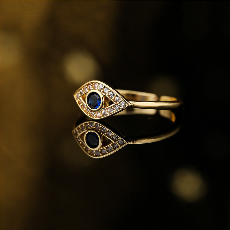 Minimalist 18K Gold Plated Geometric Evil Eye Open Ring for Women