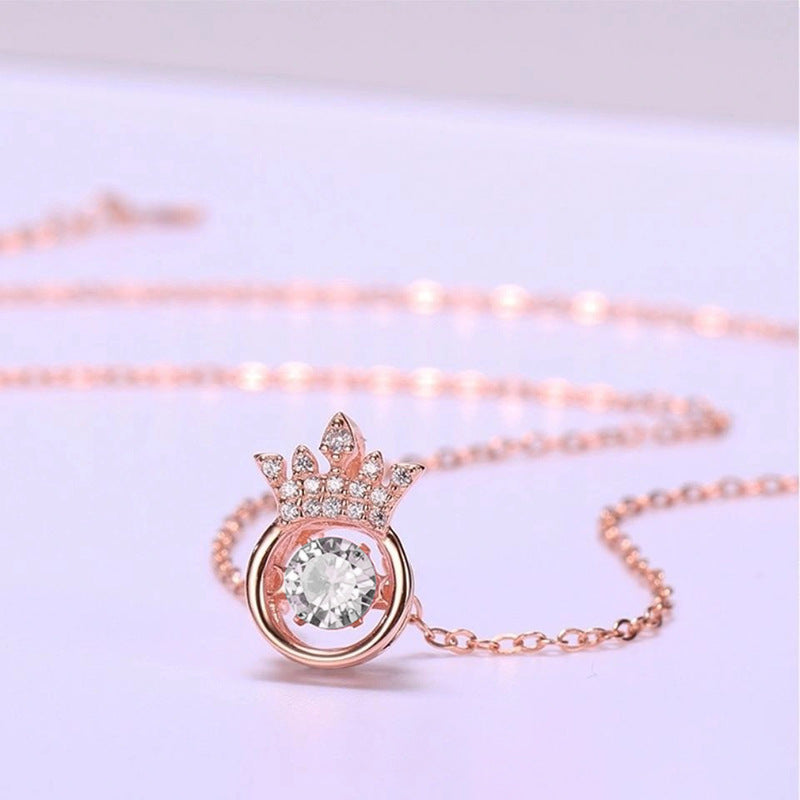 Affascinante collana in acciaio al titanio a forma di corona con intarsio di strass per donna, catena minimalista per clavicola