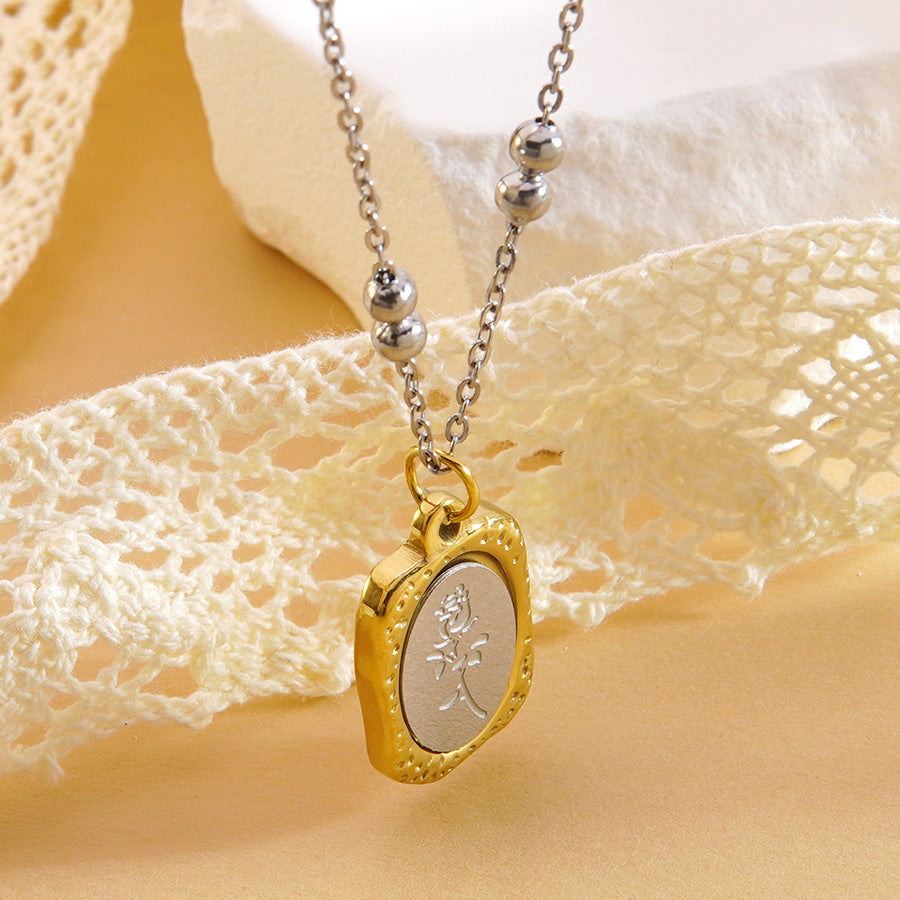 Luxury Minimalist Square Floral Plated Stainless Steel Necklace for Women