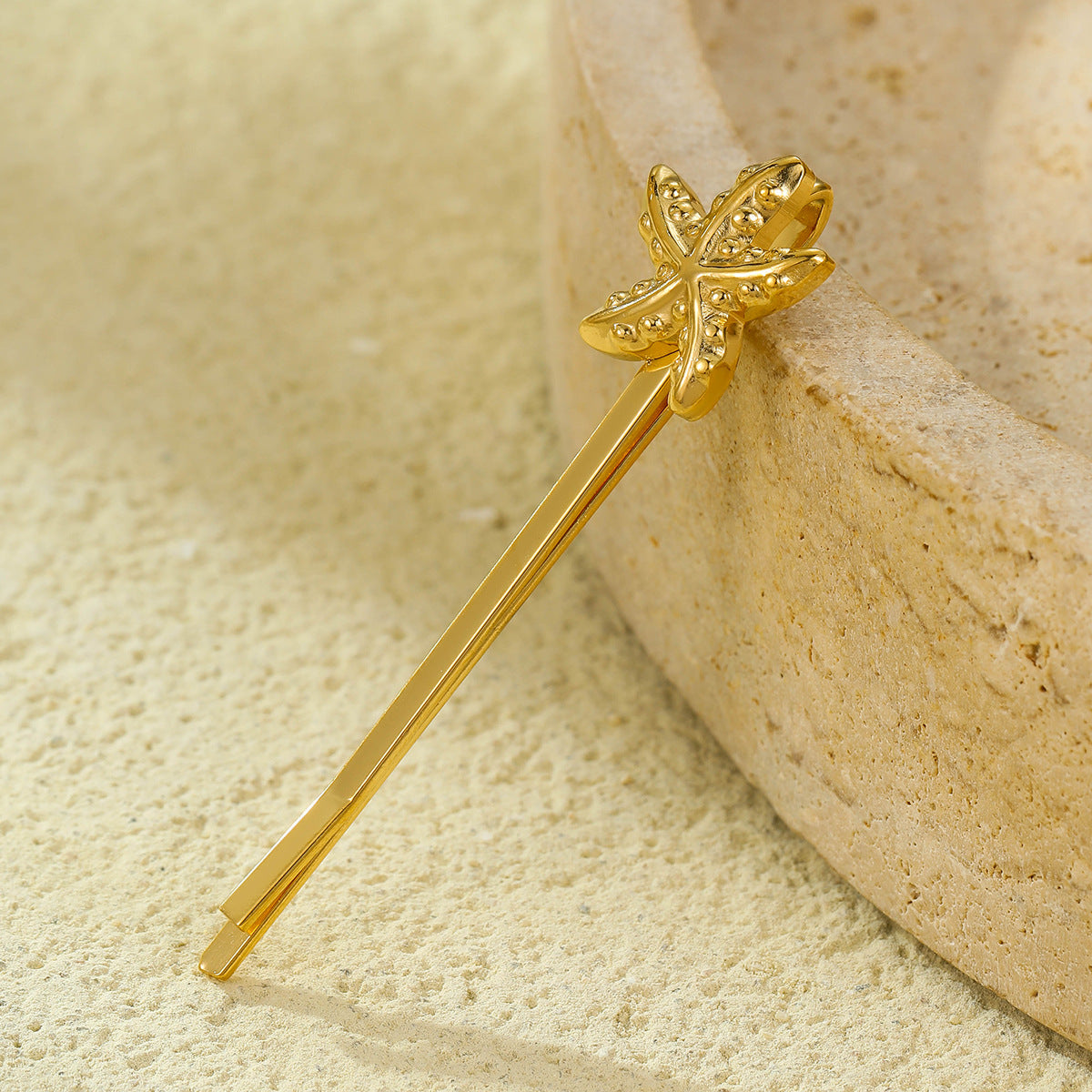 Elegant Starfish Hair Clip for Women Stainless Steel with 18K Gold Plating Minimalist Bar Clip for Bangs and Flyaways
