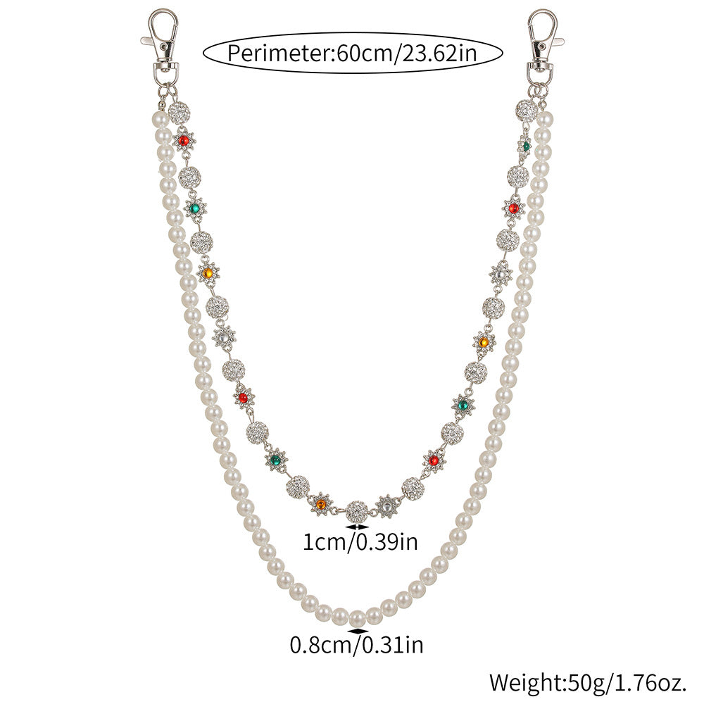 Punk Hip-hop Floral Rhinestone and Faux Pearl Polished Acrylic Waist Chain for Unisex