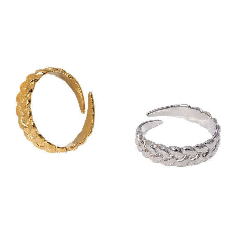 Minimalist Geometric Open Ring with Chain Detail 18K Gold Plated Stainless Steel Jewelry for Women