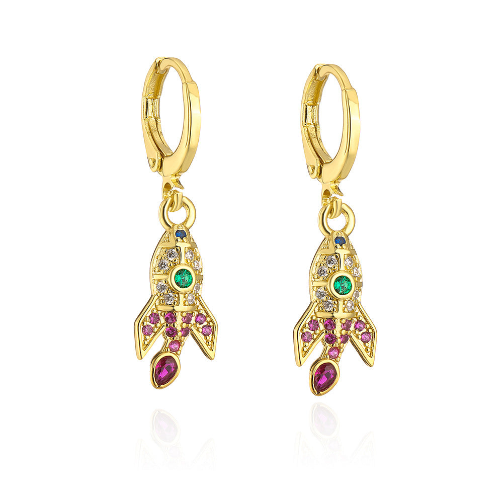 Orecchini Geometrici in Rame con Placcatura in Oro 18K e Zirconi Micro-Pave per Donna, Gioielli per Orecchio Minimalisti e di Tendenza